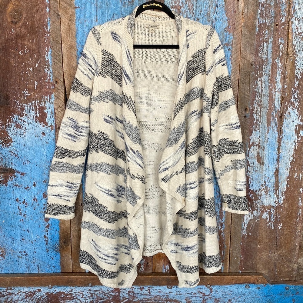 Lucky Brand Cream Black Blue Long Cardigan Sweater